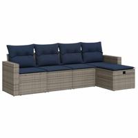 5-delige Loungeset met kussens poly rattan grijs - thumbnail