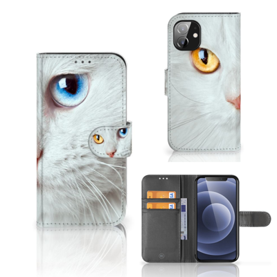 Apple iPhone 12 Mini | Telefoonhoesje | Met pasjeshouder | Witte Kat Apple iPhone 12 Mini | Telefoonhoesje | Met pasjeshouder | Witte Kat