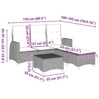 3-delige Tuinbankstel met kussens L-vormig poly rattan zwart - thumbnail
