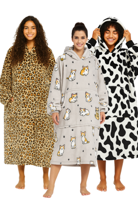 Draagbare deken met capuchon en mouwen - extra lang - dierenprints-kattenprint