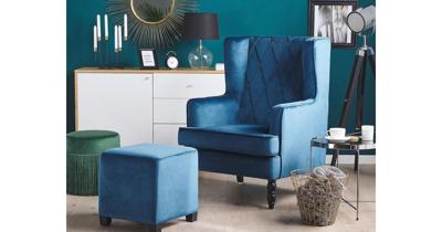 Beliani SANDSET - Fauteuil-Blauw-Fluweel Beliani SANDSET - Fauteuil-Blauw-Fluweel