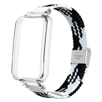 By Qubix - Braided nylon bandje met case - Zwart met wit - Xiaomi Smart band 7 Pro