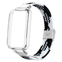 Braided nylon bandje met case - Zwart met wit - Xiaomi Smart band 7 Pro - thumbnail