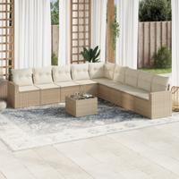9-delige Loungeset met kussens poly rattan beige - thumbnail