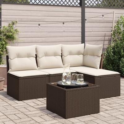 4-delige Loungeset met kussens poly rattan bruin