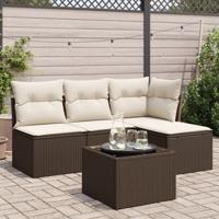 4-delige Loungeset met kussens poly rattan bruin - thumbnail