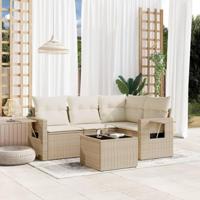 5-delige Loungeset met kussens poly rattan beige - thumbnail