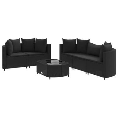 6-delige Loungeset met kussens poly rattan zwart