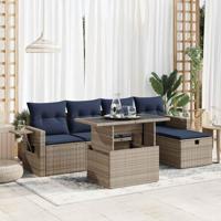 6-delige Loungeset met kussens poly rattan acacia bruin - thumbnail
