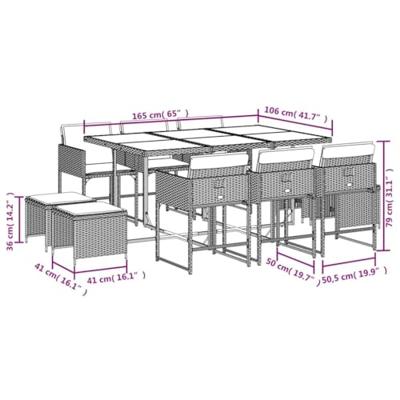 11-delige Tuinset met kussens poly rattan bruin
