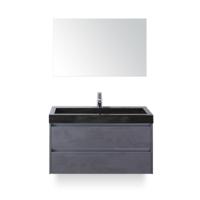 Dante Badmeubelset 100 cm - Beton Antraciet - Wastafel Hardsteen Wit Lucca - met Spiegel - thumbnail