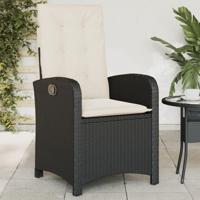 Tuinstoel verstelbaar met kussens poly rattan zwart - thumbnail