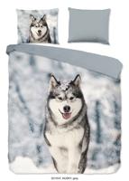 Good Morning Dekbedovertrek "husky hond" - Grijs - (140x200/220 cm) - Katoen Flanel - thumbnail