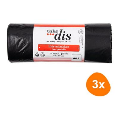 Take Dis - Huisvuilniszakken Grijs 60ltr - 3x 20 stuks