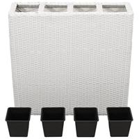 VidaXL Plantenbak verhoogd met 4 potten poly rattan wit - thumbnail