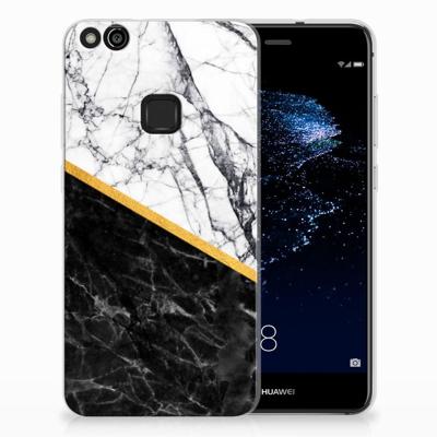 Huawei P10 Lite | TPU | Siliconen hoesje | Marmer Wit Zwart - Origineel Cadeau Man Huawei P10 Lite | TPU | Siliconen hoesje | Marmer Wit Zwart - Origineel Cadeau Man