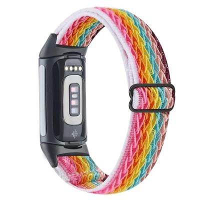 By Qubix - Compatible met Fitbit Charge 5 - Fitbit Charge 6 Elastische solo loop nylon bandje - Multicolor - Compatible fitbit bandje