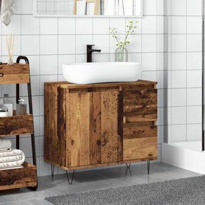 Badkamerkast 65x33x60 cm bewerkt hout oud houtkleurig
