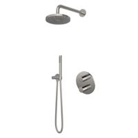 Hotbath Buddy - Inbouw Regendoucheset - Geborsteld Nikkel - Thermostatisch - Wandarm 35 cm - Hoofddouche 200 mm - Staafhanddouche - Waterbesparend - V01 - thumbnail
