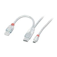 LINDY 31785 - USB 2.0 Dual Power Y-kabel - 2 x Type A Mannelijk naar Type Mini-B Plug - 2m - thumbnail