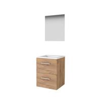Basic-Line Ultimate 46 Badkamermeubelset - 50 x 46 cm - Met Grepen - 2 Lades - Acryl Wastafel - 1 Kraangat - Spiegel met Indirecte LED Verlichting - Whisky Oak - thumbnail