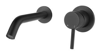 Wiesbaden Ribbd inbouw-wastafelmengkraan eenhendel compleet mat zwart