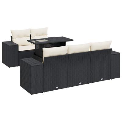 6-delige Loungeset met kussens poly rattan zwart