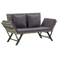 Tuinbank met kussens 176 cm poly rattan grijs - thumbnail