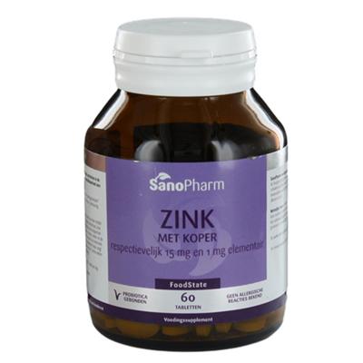 SanoPharm Zink 15mg & koper 1mg 60 Tabletten