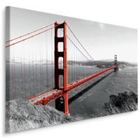Schilderij - Golden Gate Bridge San Francisco, zwart-wit/rood, scherp geprijsd - thumbnail