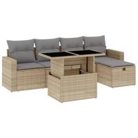 6-delige Loungeset met kussens poly rattan beige - thumbnail