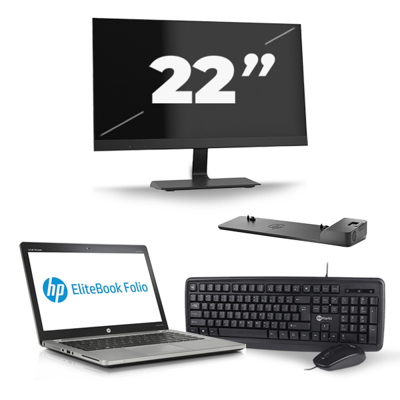 HP EliteBook Folio 9470m - Intel Core i7-3e Generatie - 14 inch - 8GB RAM - 256GB SSD - Windows 10 + 1x 22 inch Monitor