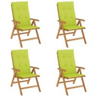 Tuinstoelen 4 st verstelbaar met kussens massief teakhout - thumbnail