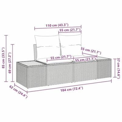 Tuinbankenset met kussen 9 pcs Grijs Poly riet