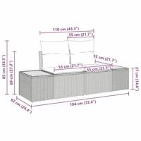 Tuinbank 2-zits met opbergruimte en kussens poly rattan beige - thumbnail