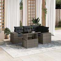 5-delige Loungeset met kussens poly rattan grijs - thumbnail