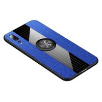 Voor Huawei P20 XINLI stiksels doek Textue schokbestendig TPU beschermhoes met ring houder (blauw) - thumbnail