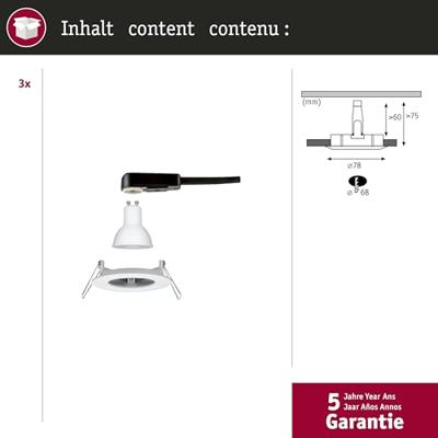 Paulmann 92980 LED-inbouwlamp Set van 3 stuks LED GU10 19.5 W Wit (mat) Paulmann 92980 LED-inbouwlamp Set van 3 stuks LED GU10 19.5 W Wit (mat)