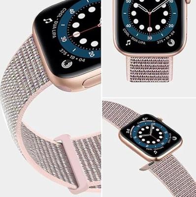 Nylon sport loop band - Zand roze - Extra sterke klittenbandsluiting - Geschikt voor Apple Watch 38mm / 40mm / 41mm / 42mm