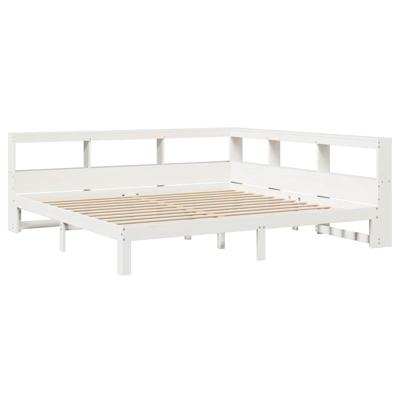 Bed met boekenkast zonder matras grenenhout wit 200x200 cm - thumbnail