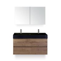 Maxx XL Badmeubelset 120 cm - Tabacco - Wastafel Kube Enkel Zw 2 kraangaten - met Spiegelkast - thumbnail