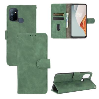 Voor OnePlus Nord N100 Solid Color Skin Feel Magnetic Buckle Horizontal Flip Calf Texture PU Leather Case met Holder & Card Slots & Wallet(Groen)