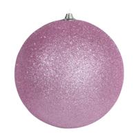 1x Roze grote decoratie kerstballen met glitter kunststof 25 cm - Kerstbal - thumbnail