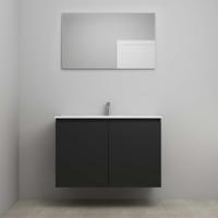 On-Line Badkamermeubelset - 100 cm - Bouwpakket - Greeploos 2 Deuren - Porseleinen Wastafel - 1 Kraangat - Spiegel - Mat Zwart - thumbnail