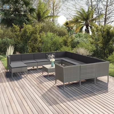 13-delige Loungeset met kussens poly rattan grijs