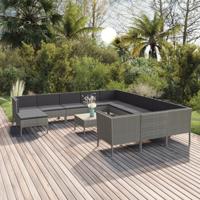 13-delige Loungeset met kussens poly rattan grijs - thumbnail