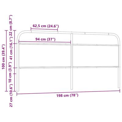Hoofdbord 190 cm staal en bewerkt hout gerookt eikenkleurig - thumbnail