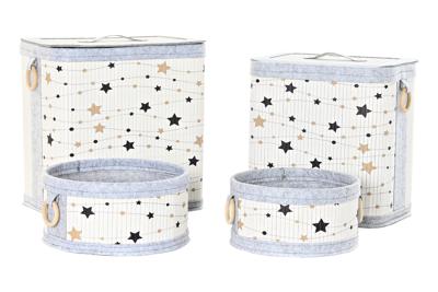 Mandenset DKD Home Decor Wit Zwart Grijs Gouden Bamboe Sterren 41 x 31 x 42 cm (4 Onderdelen) (2 Stuks)