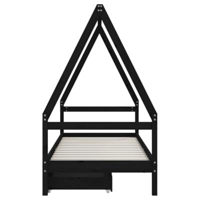 Kinderbedframe met lades 90x200 cm massief grenenhout zwart - thumbnail
