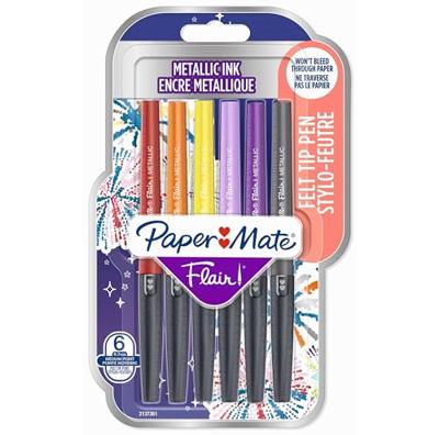 Fineliner Paper Mate Flair Metallic medium blister à 6 stuks